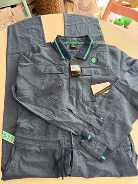 Nike Navy Heather Polo Jacket with Green Stripe Accents